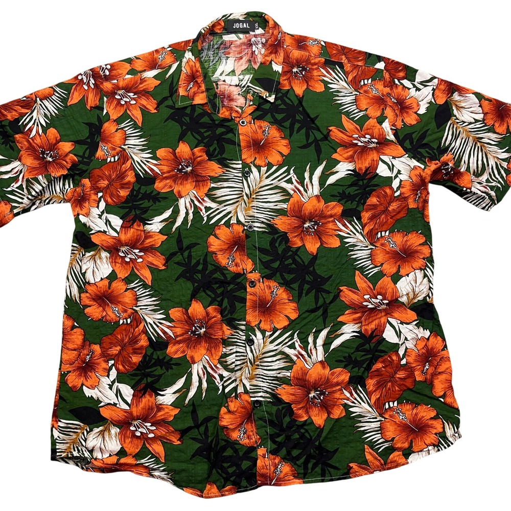 JOGAL Floral Hawaiian Shirt Tropical Print Button Up Short Sleeve XXL Boho